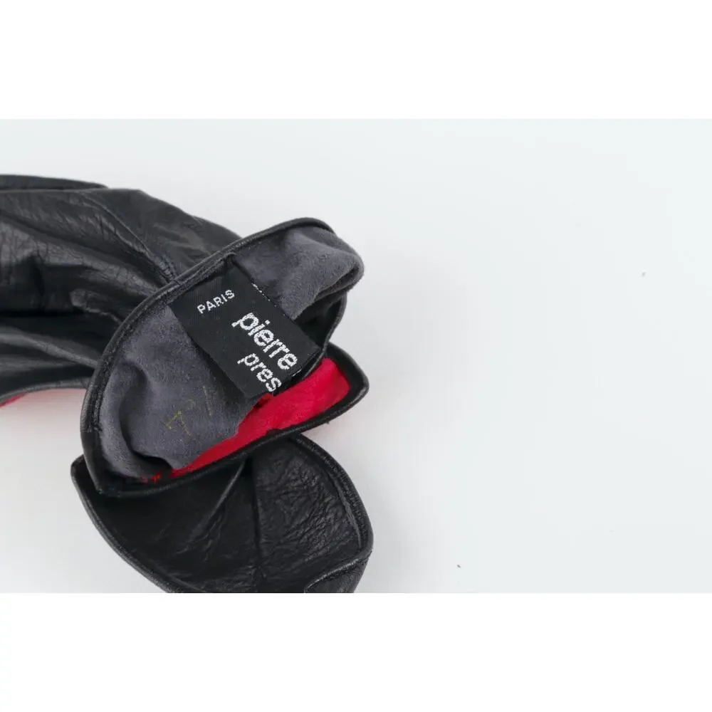 RARE Vintage Pierre Cardin Red Black Leather Suede Bow Gloves Size 7.5 France